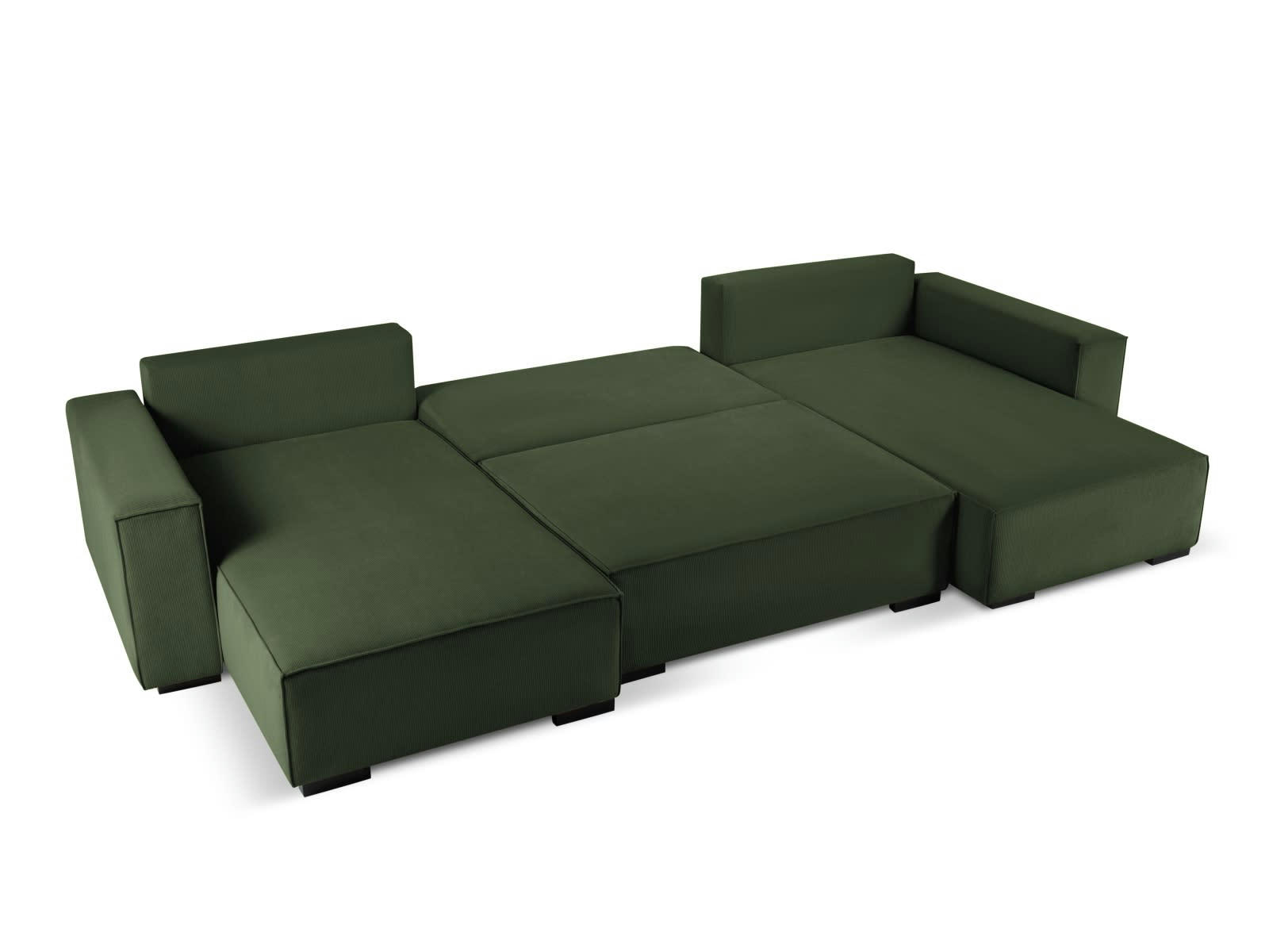 EVELINE - Canapé angle convert. réversible 6 places velour côtelé vert bouteille