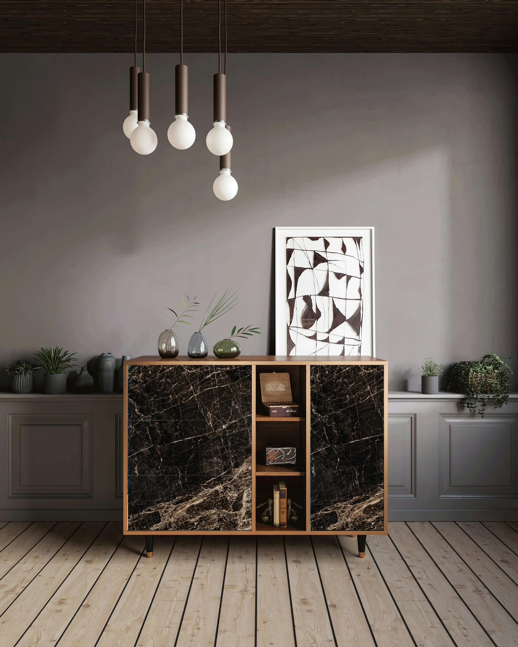 NIGHT ABYSS - Buffet  noir 3 tiroirs et 1 porte L 125 cm