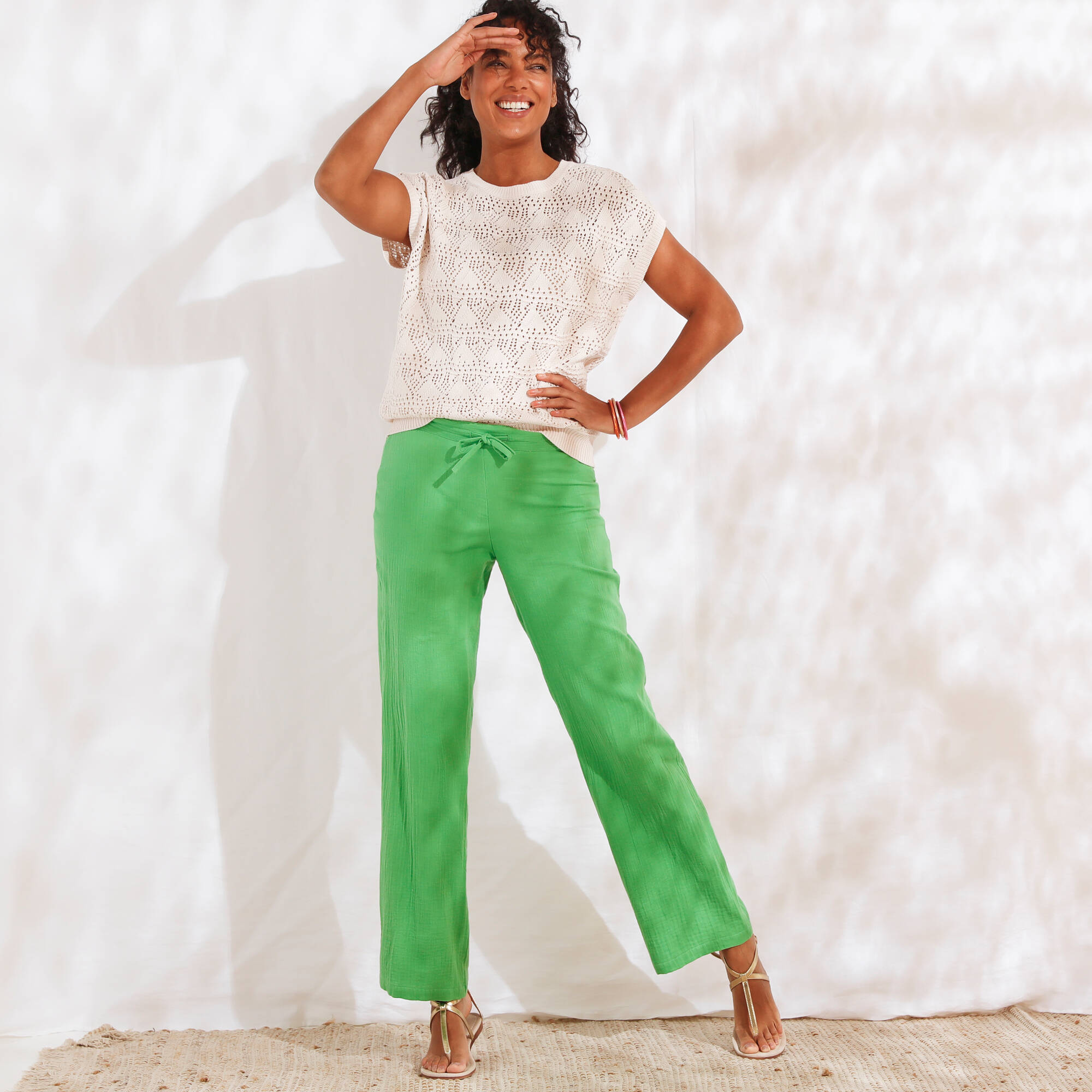 Pantalon large droit, gaze de coton