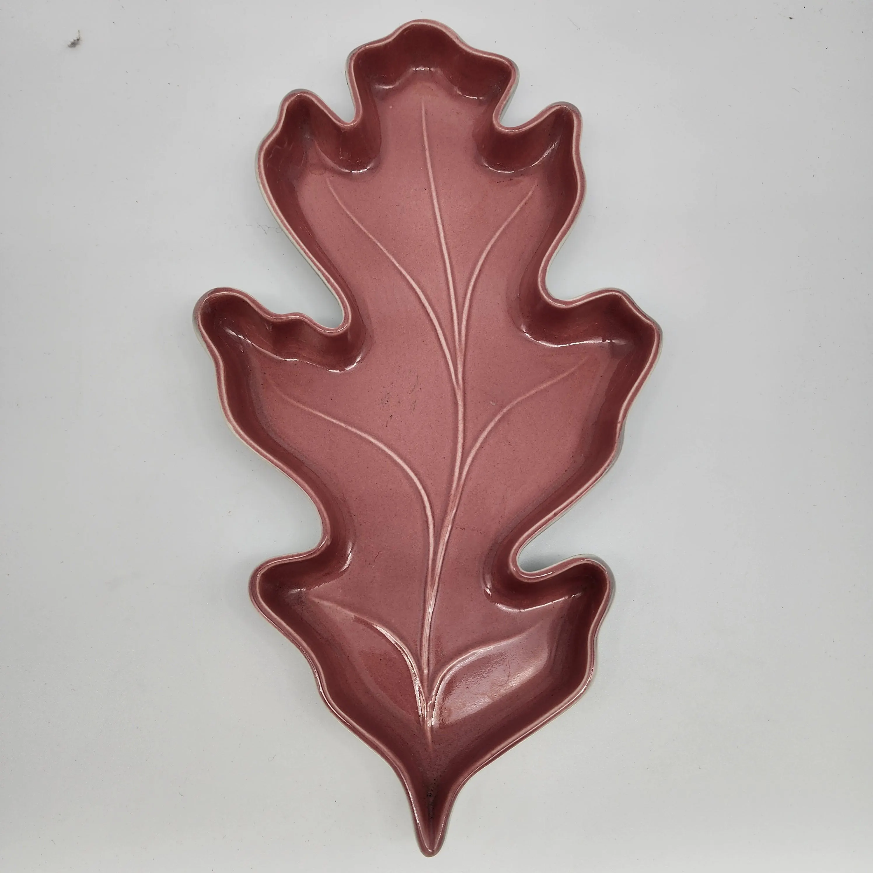 Vintage Red Wing Pottery Pink Oak Leaf Dish 1388 | Mid Century Mauve Ceramic Serving Platter Tray | 1950s Art Pottery Thanksgiving Fall Deco