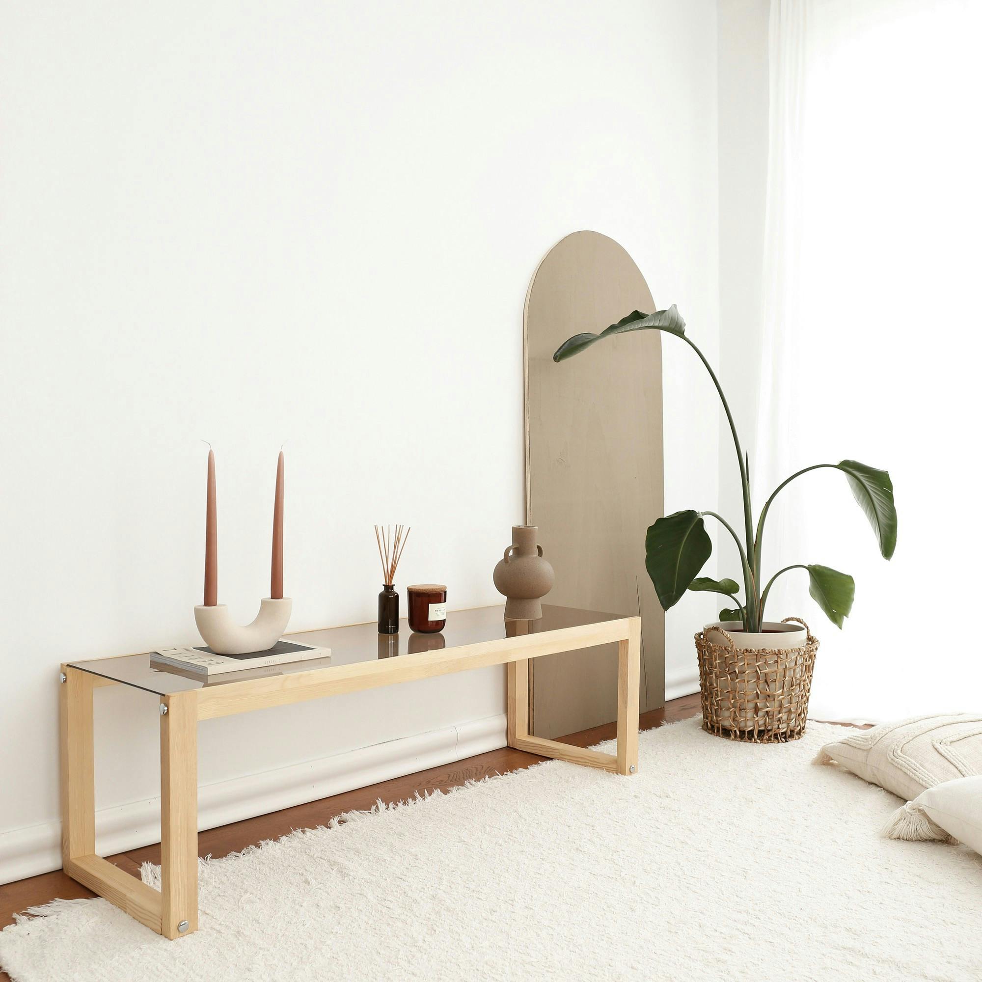 Meuble TV bois blond verre fumé - 130 cm, scandi LHASA