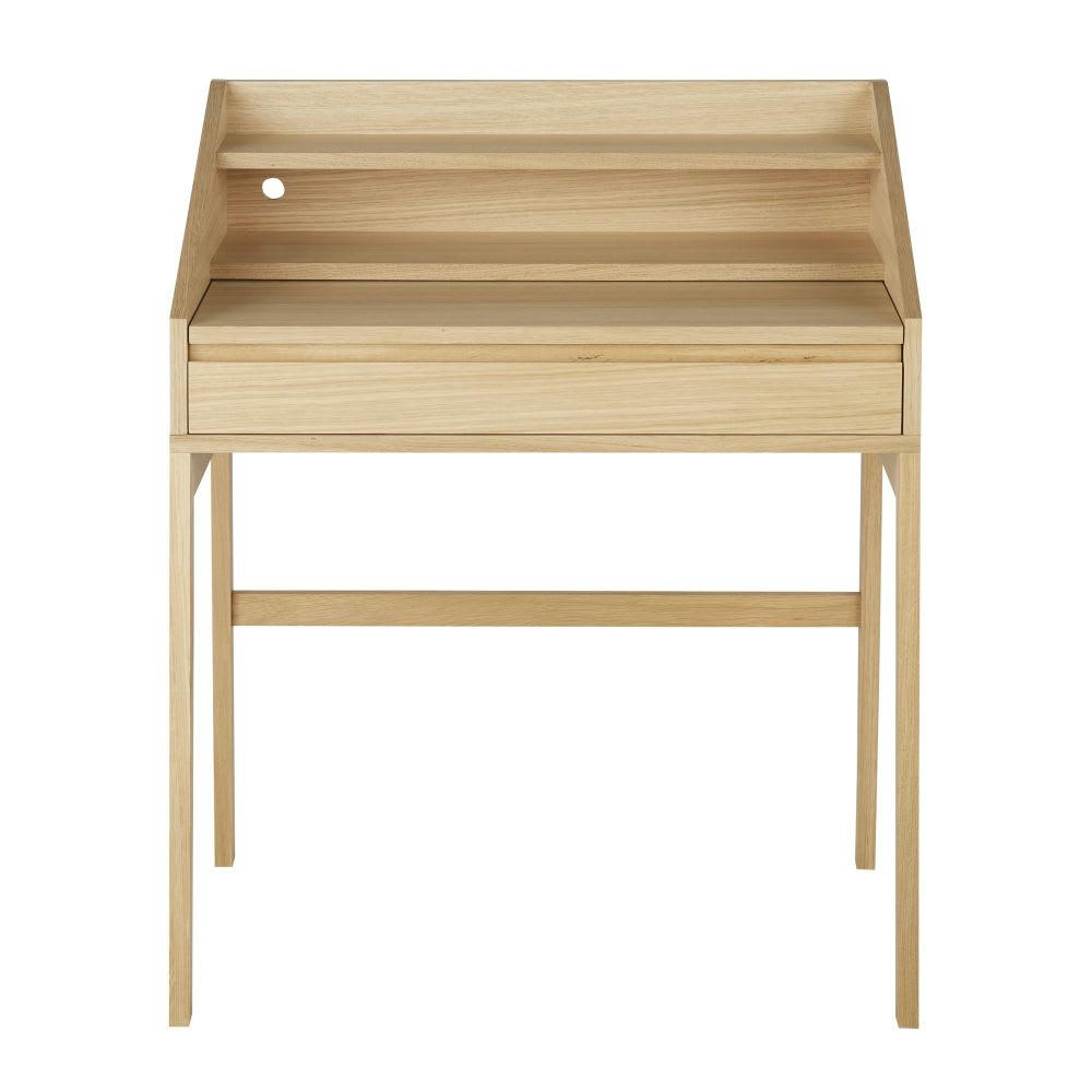 Larsen - Bureau pupitre beige 1 niche et plateau coulissant