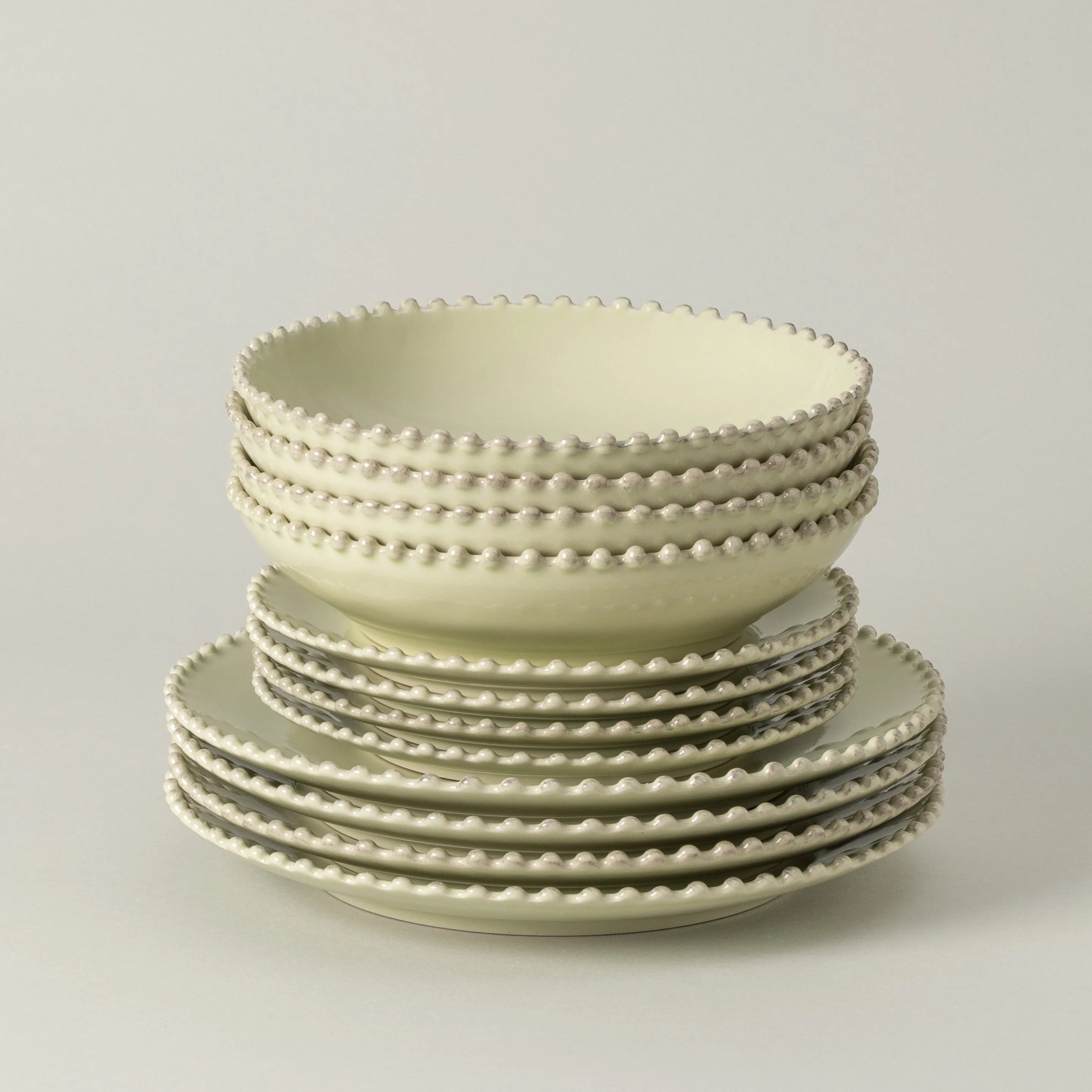 12-Piece Dinnerware Set with Soup/Pasta Bowl Pearl