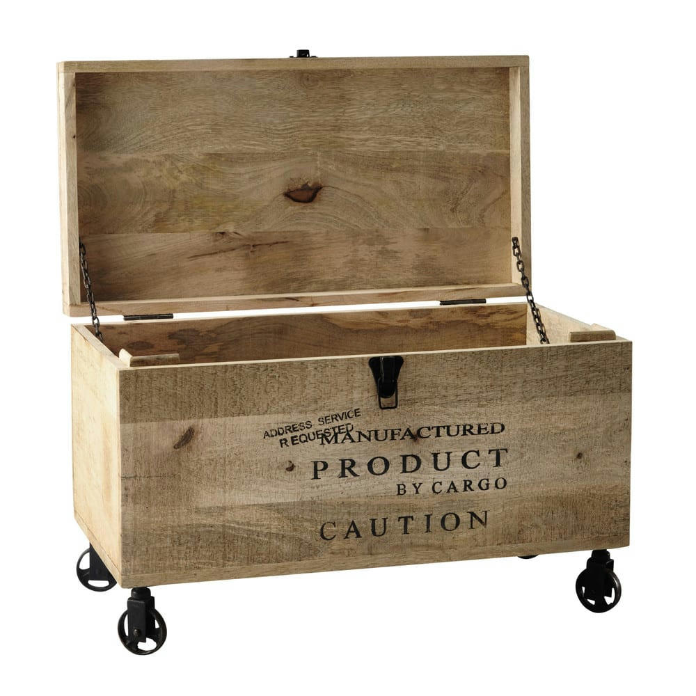 Milton - Malle à roulettes en bois L 70 cm MILTON
