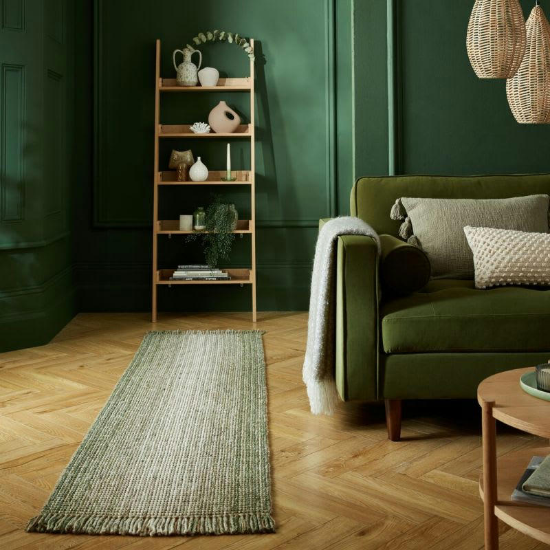 MOTTLE - Tapis de salle à manger en jute et laine ombre vert 60 x 230