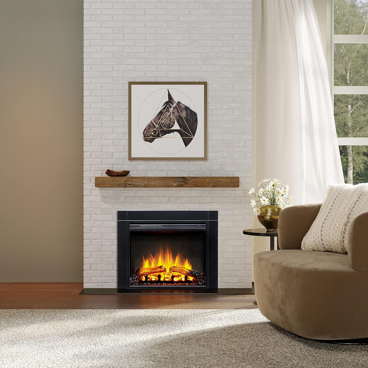 LegendFlame Jaden 28 W x 22 H (EF321) Electric Fireplace Insert with Front Trim Kit, Fire Crackling Sound, 750W/1500W Heater, Remote Control