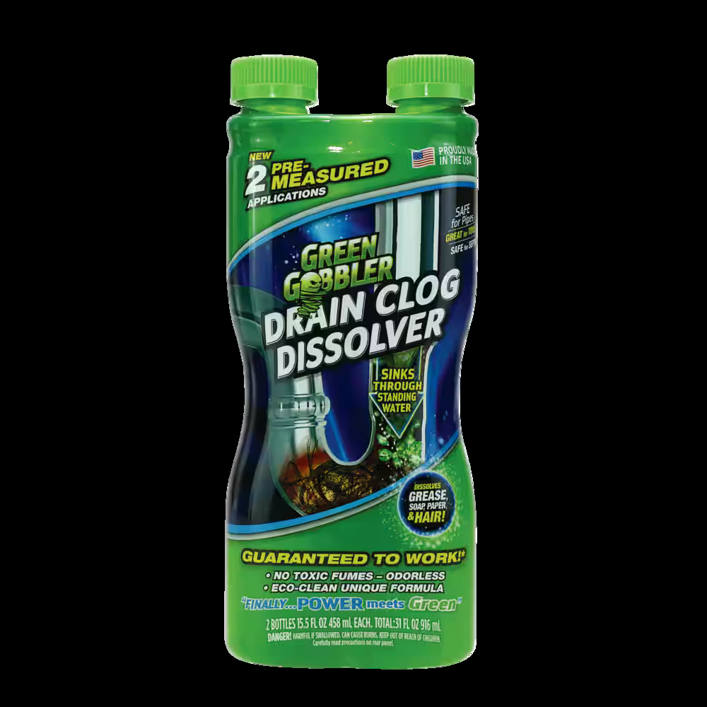 Green Gobbler Drain Clog Dissolver and Cleaner, Biodegradeable, 2 x 458-ml