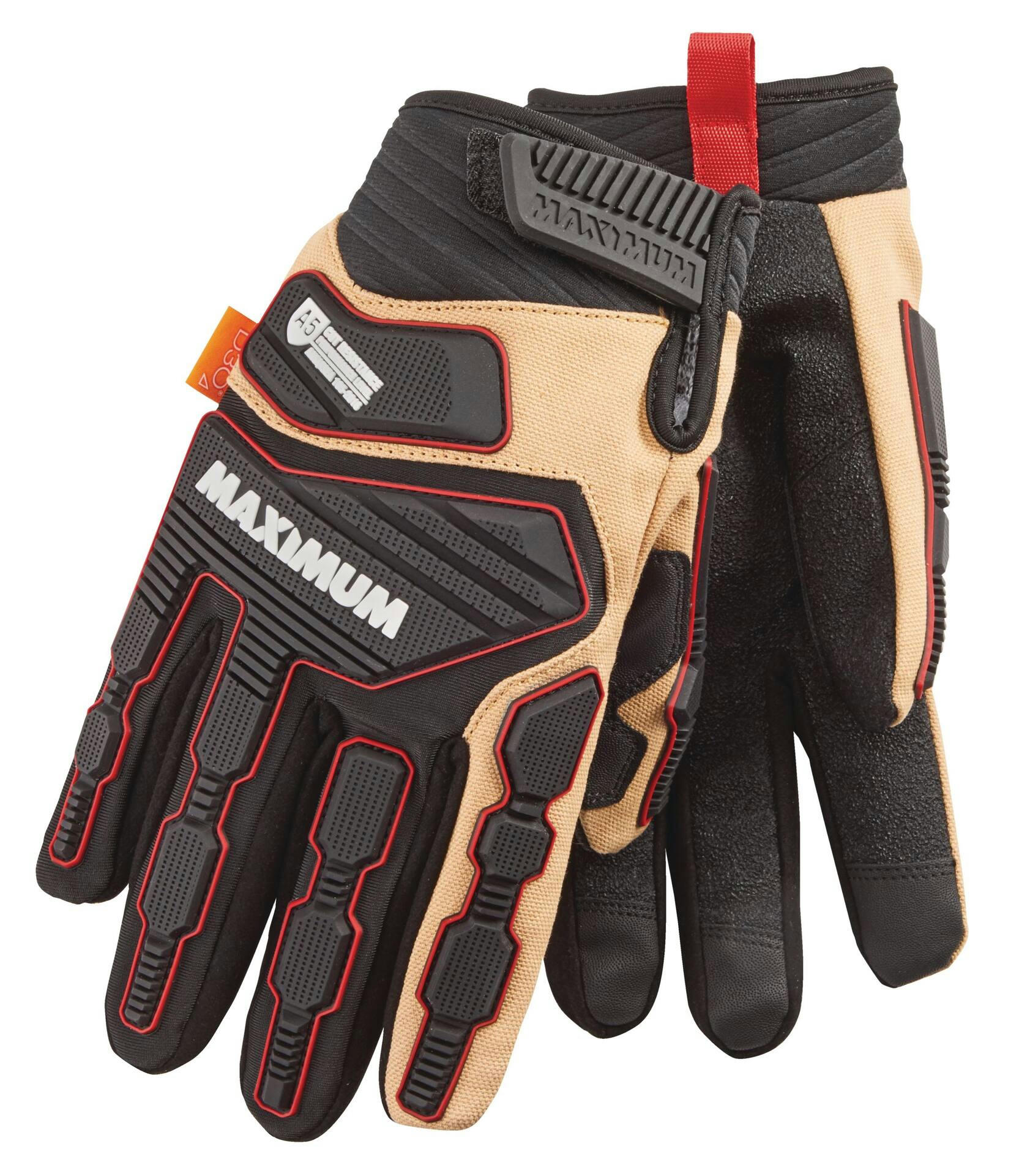 MAXIMUM Duck Canvas A5 Cut & Impact Resistant Safety Cuff Glove, Beige/Black, Assorted Sizes