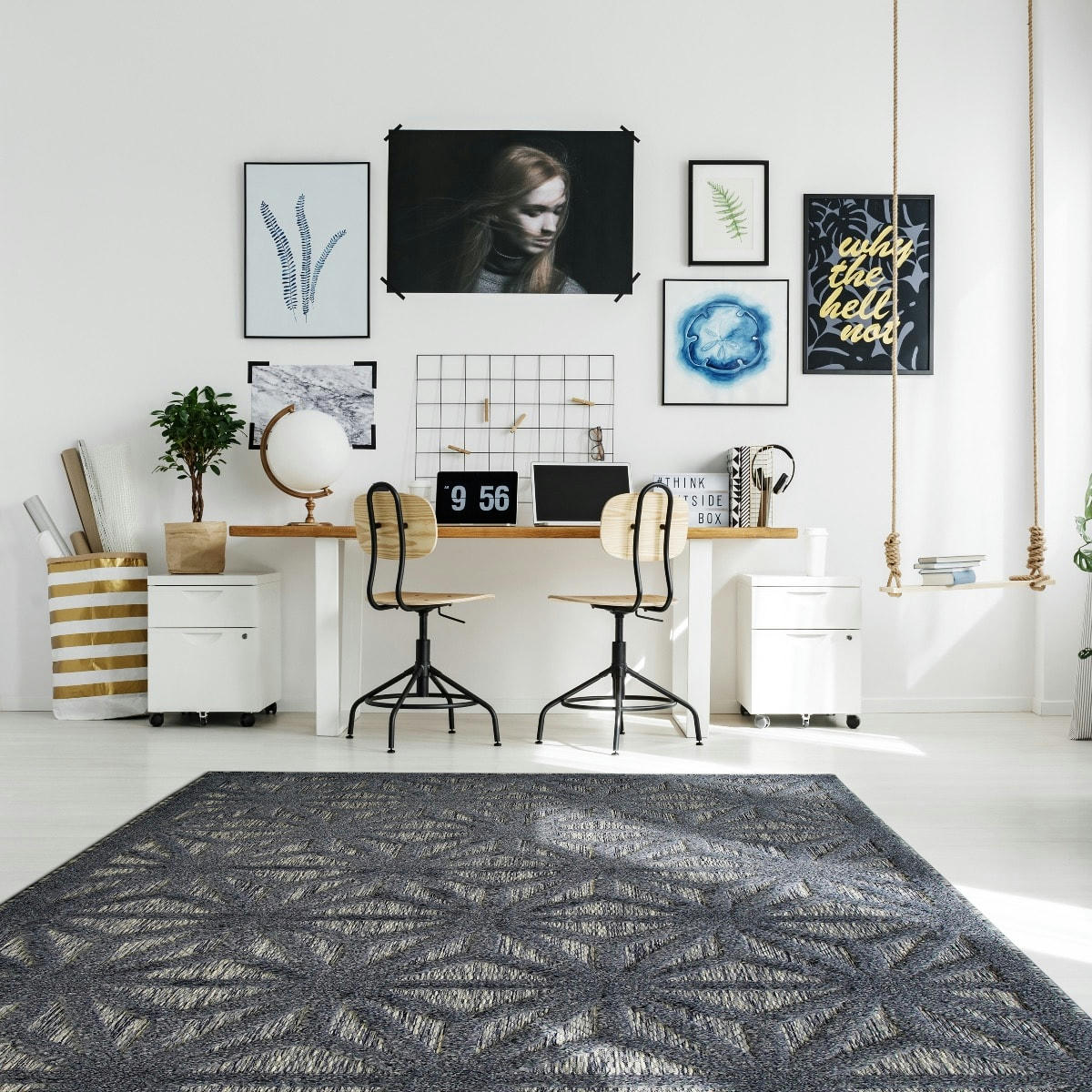 NEW - Tapis étoiles art déco bleu foncé, intérieur/extérieur, 120x170