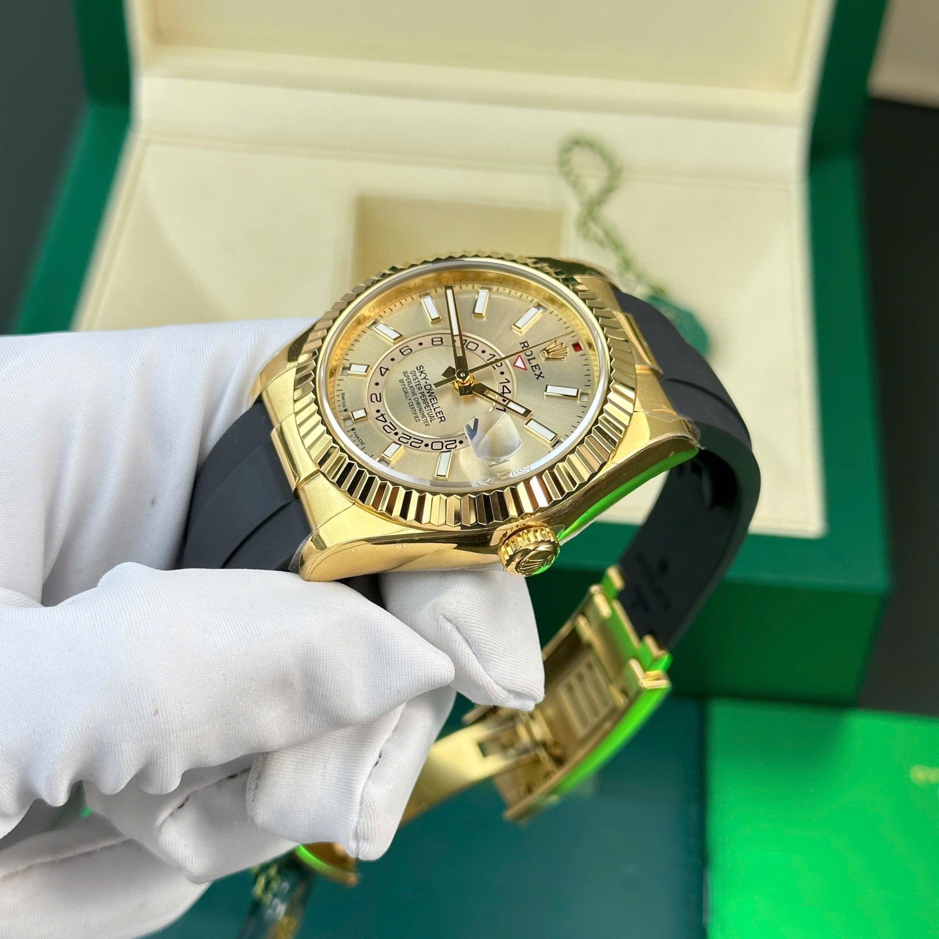 Rolex Sky-Dweller YG Plated Champagne Dial 42mm Oysterflex Super Clone