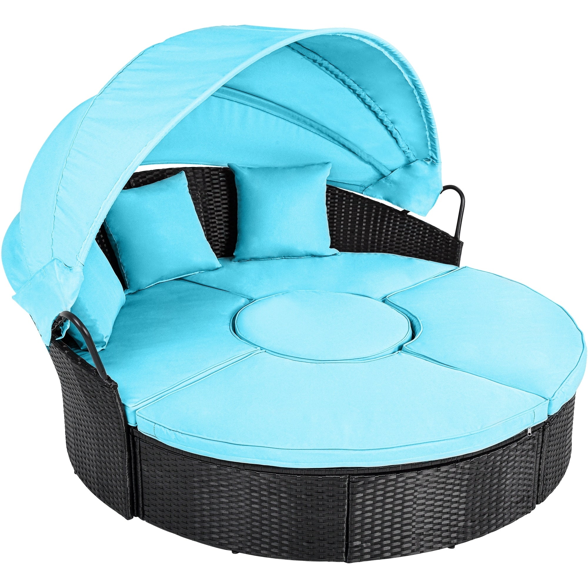 Moasis Patio Round Outdoor Daybed with Retractable Canopy Rattan Wicker Clamshell Furniture Seating