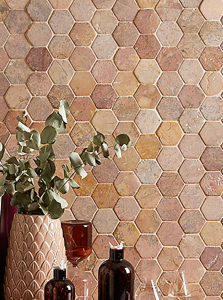 Carrelage mosaïque / Plaque de mosaïque mur et sol en marbre naturel coloris rose - 33 x 33 cm
