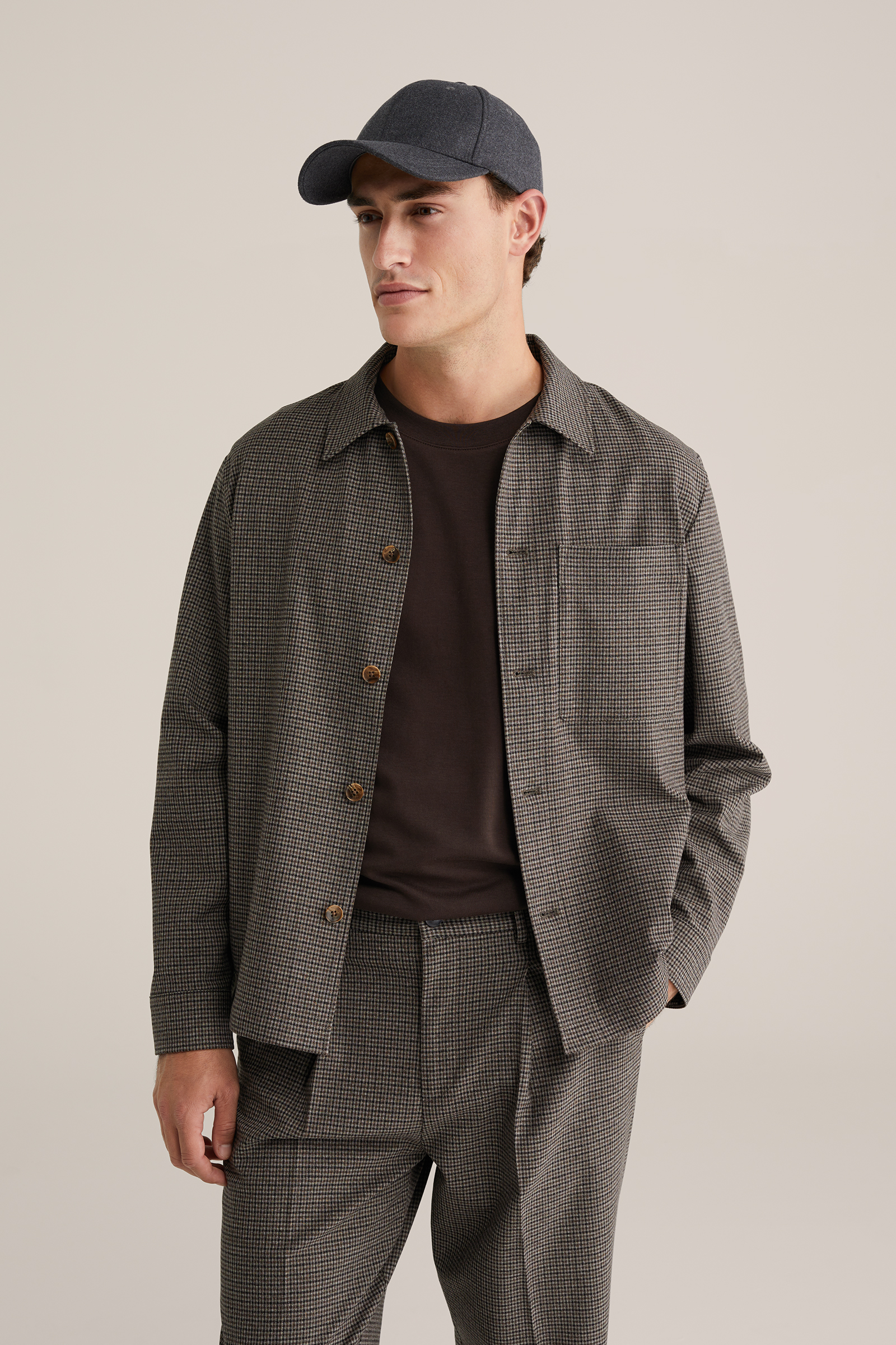 Heren Regular fit flannel overshirt en loose fit broek met ruit