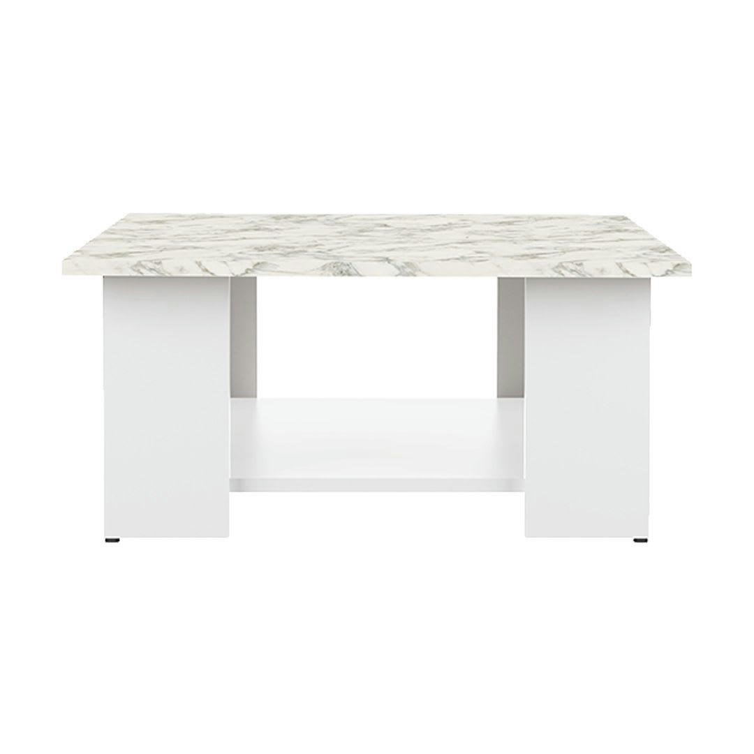 SQUARE - Table basse effet bois blanc et marbre