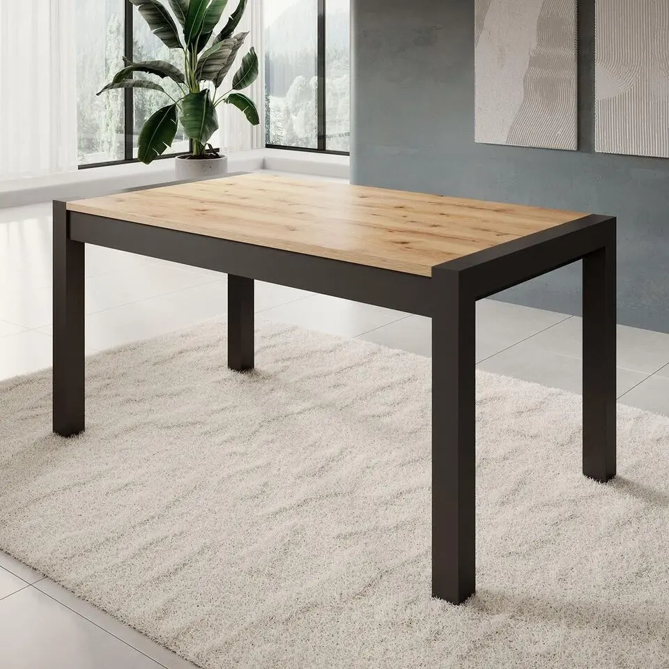 Meubella - Eetkamertafel Acapulco - Eiken Zwart 240 cm - Uitschuifbaar