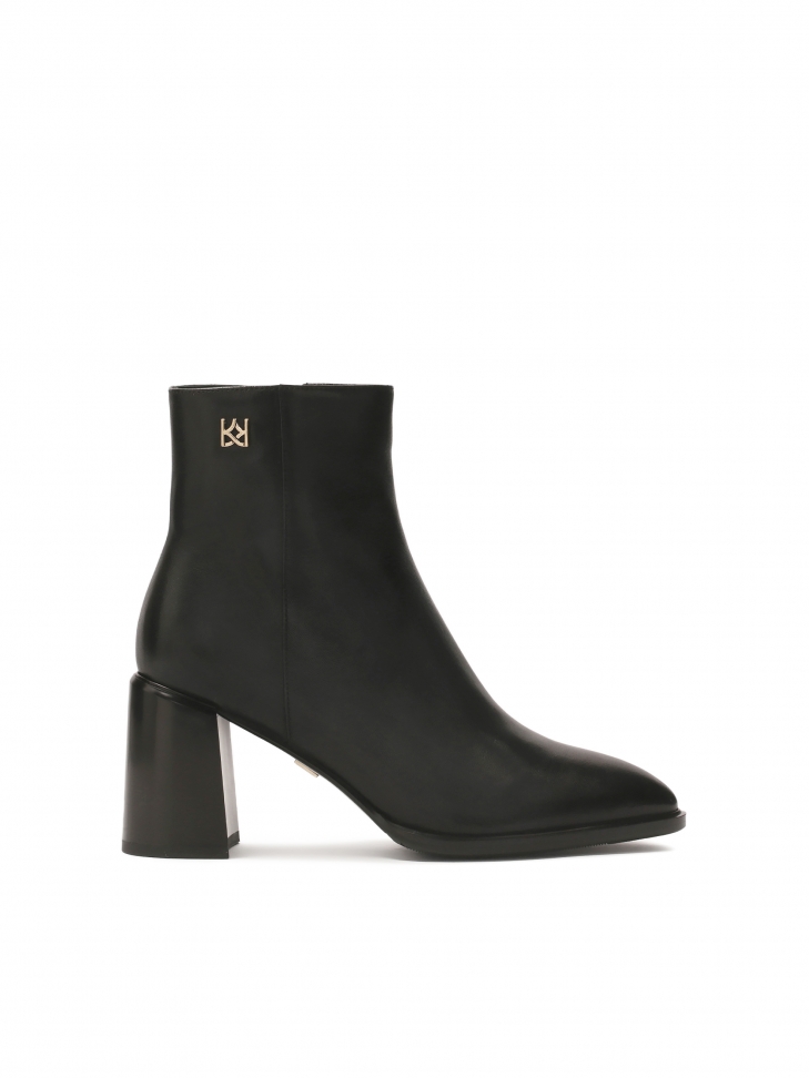 Black leather boots with a wide heel