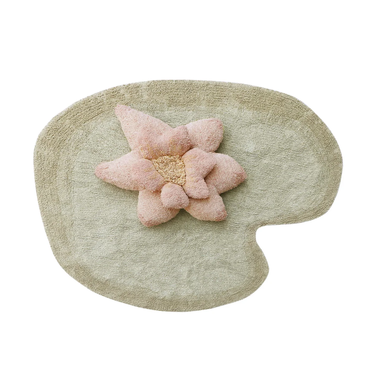 Lorena Canals - Puffy Lily Teppich mit Kissen, 140 x 160 cm, grün / rose