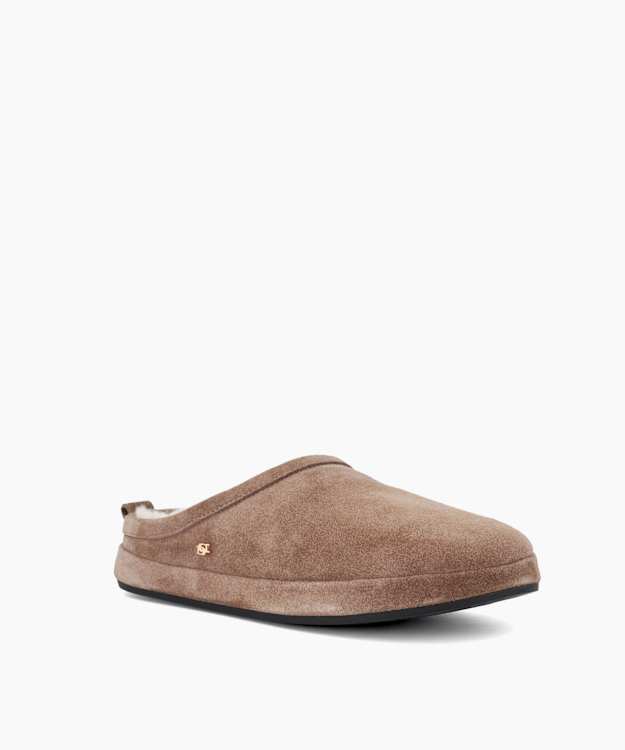Warmth Taupe - Suede-Faux Shearling Slippers