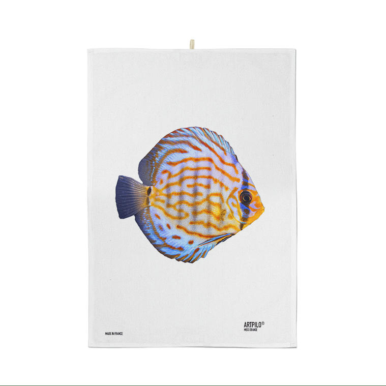 - Torchon déco poisson coton blanc