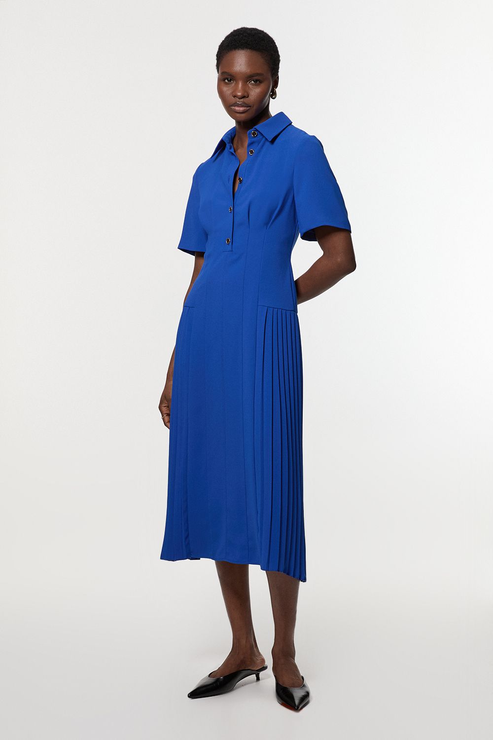 KarenMillen Tailored Crepe Pleated Panelled Shirt Dress
