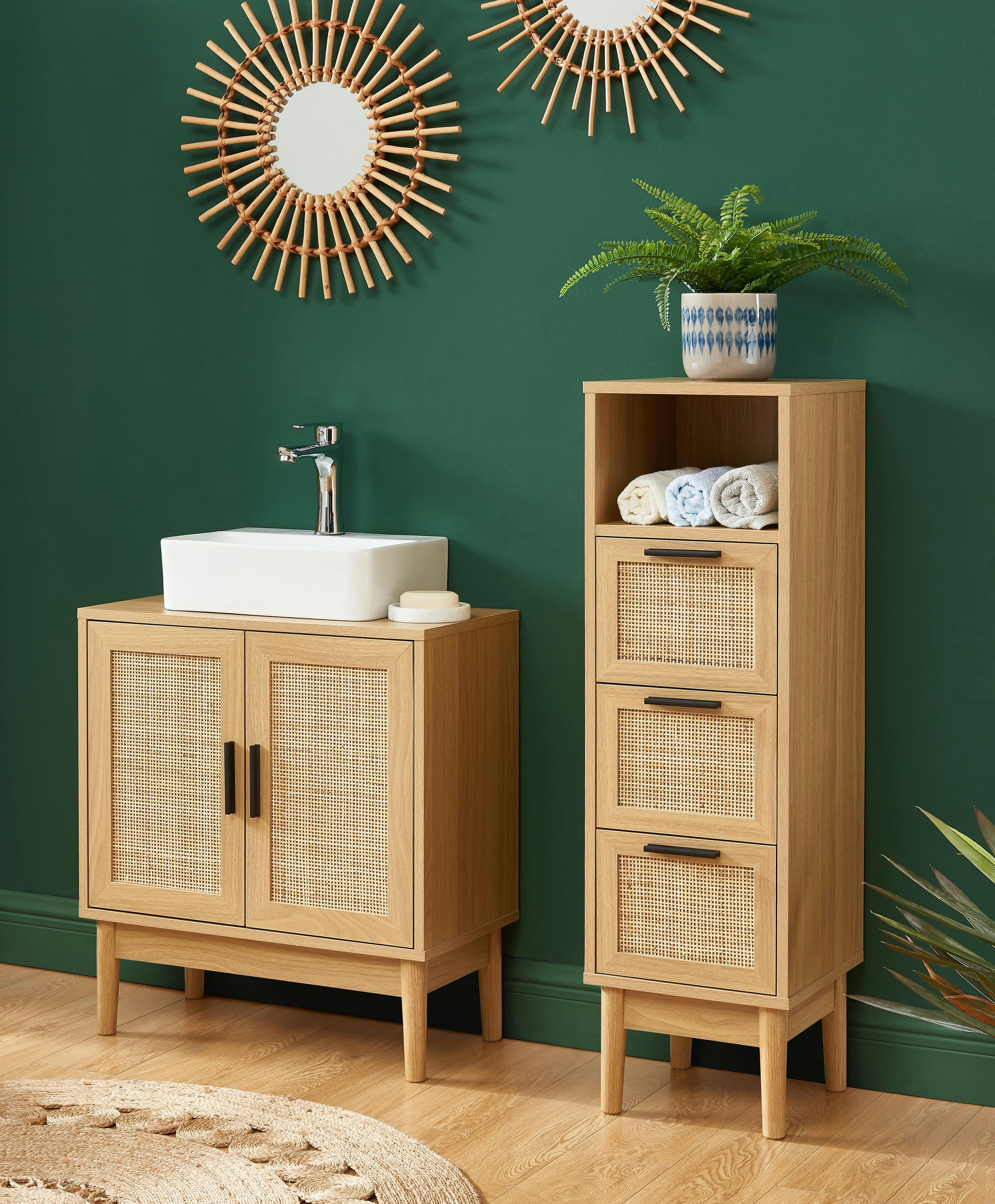 AMANA - Demi colonne  effet chêne et cannage rotin l30cm