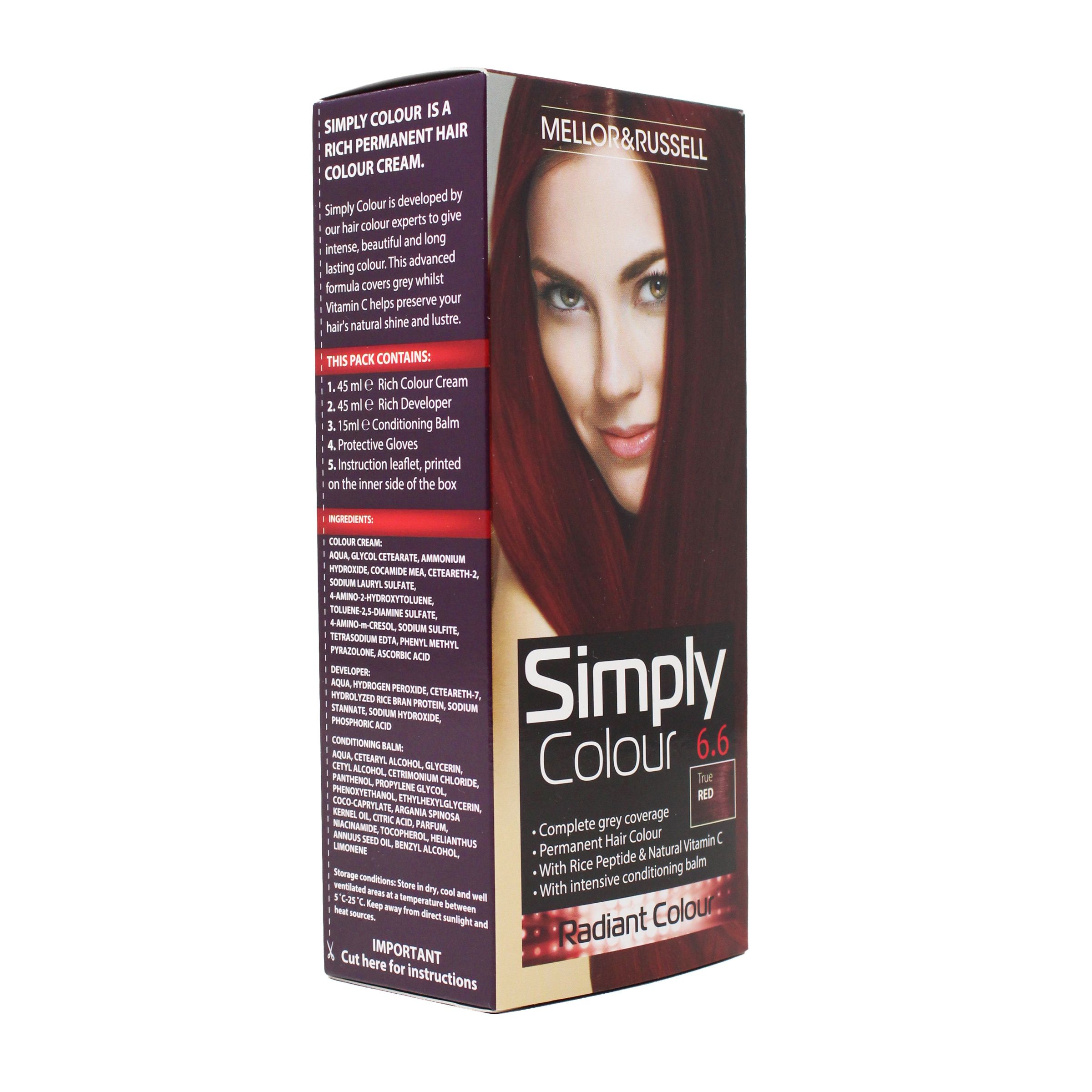 Simply Colour Permanent Hair Dye – True Red 6.6 (Pack of 2)