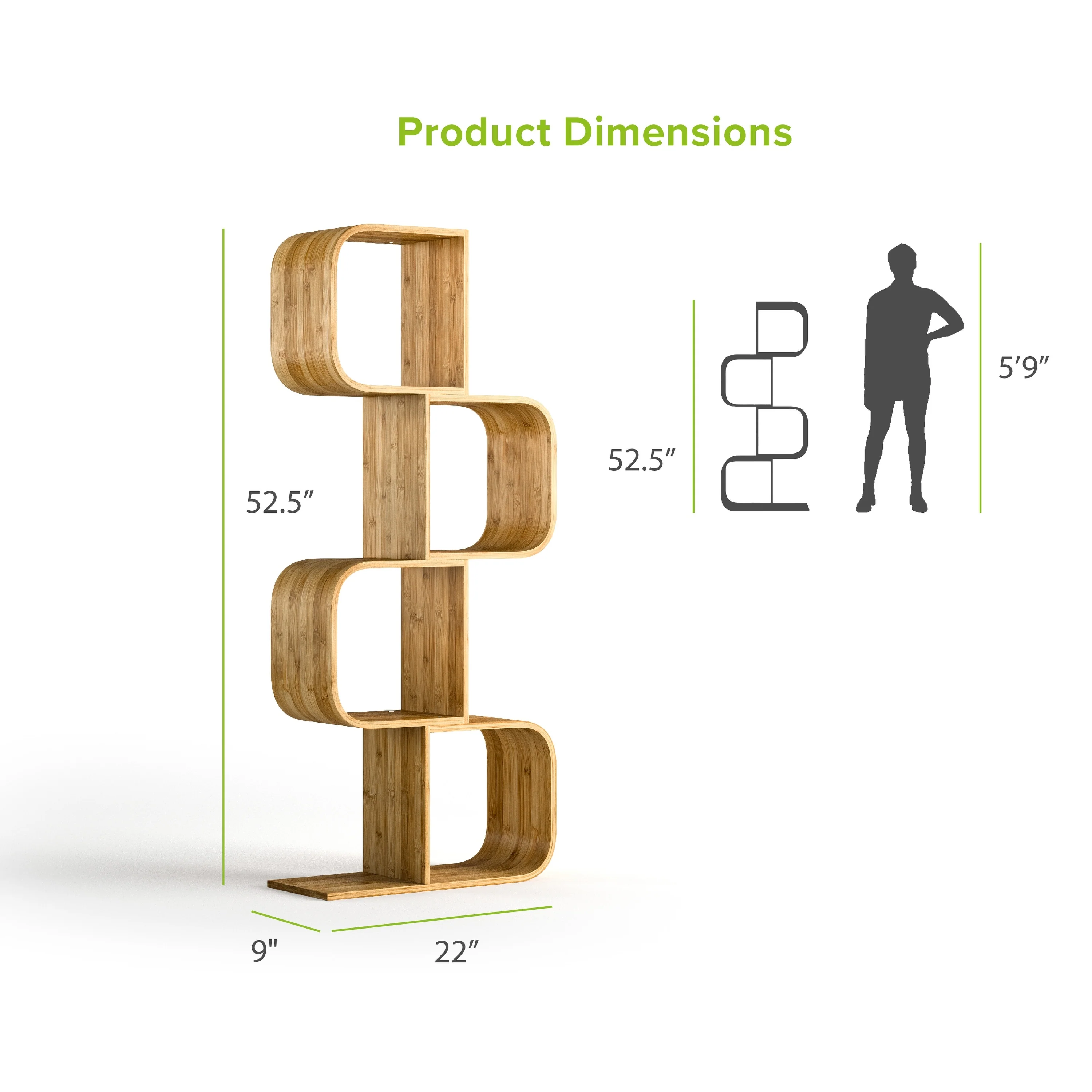 Furniture of America Blythe Contemporary Natural Bamboo 4-Tier S-shaped Design Display Bookshelf