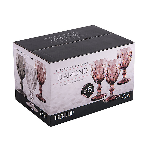 Boite de 6 verres à pied Diamond 25 cl gris