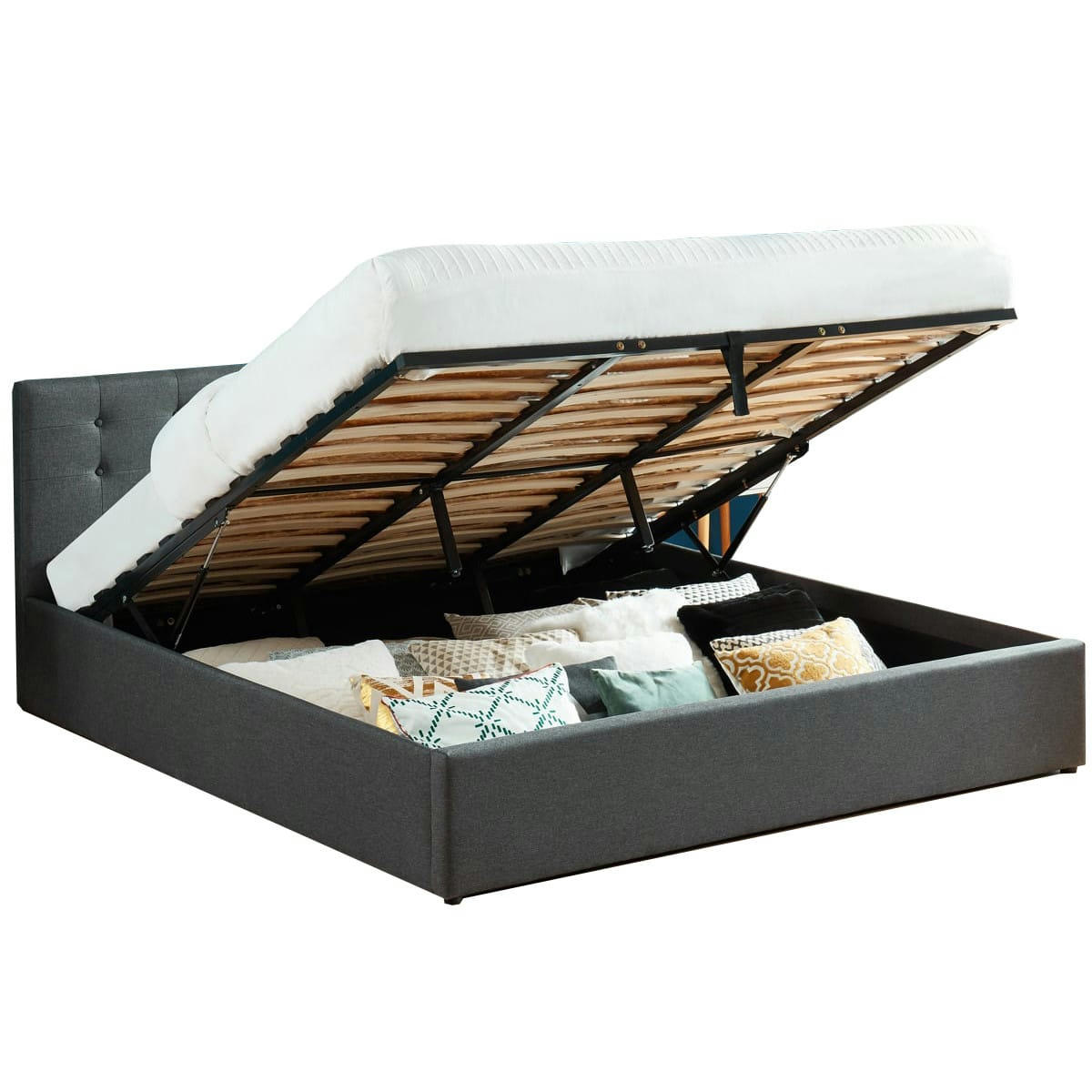 TINA - Lit coffre gris anthracite 180x200 avec sommier et tête de lit