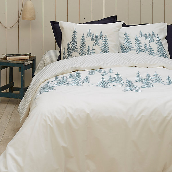 Drap housse 180x200 cm percale de coton RéCIT D'HIVER rayures