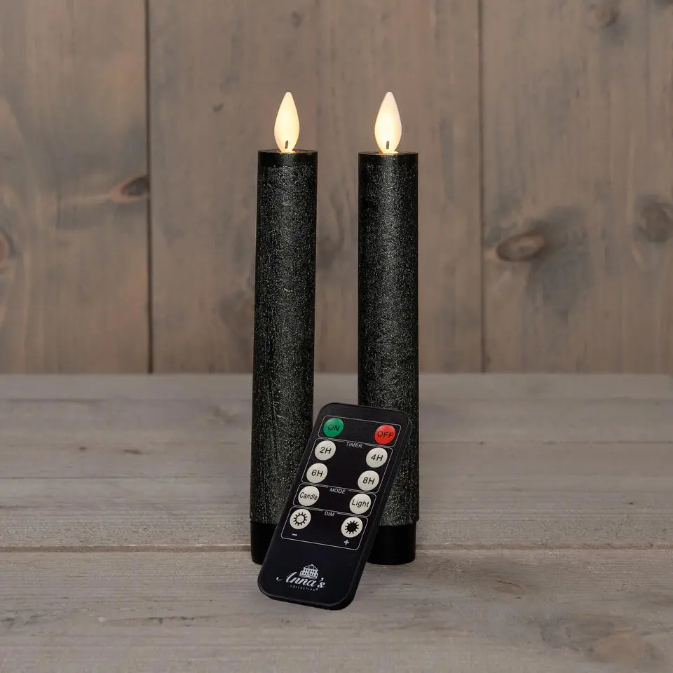 Anna's Collection LED dinerkaarsen - 2x - antraciet grijs - 18 cm