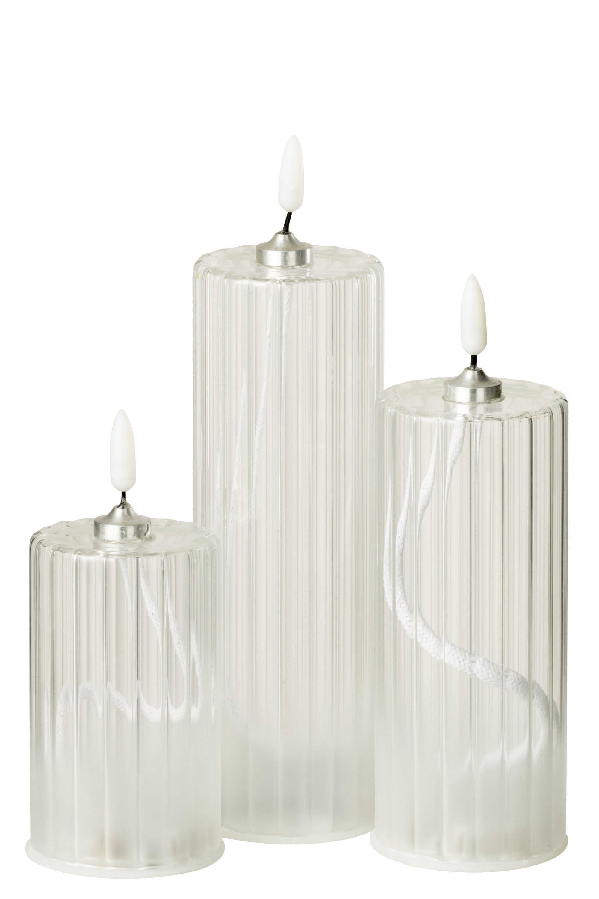 J-Line kaars Strepen - glas - transparant - large - LED