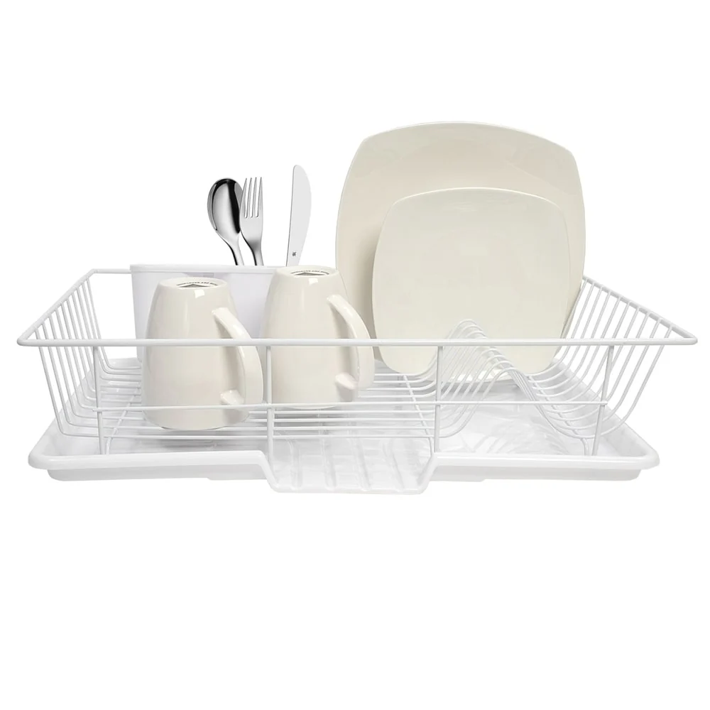 Sweet Home Collection 3-Piece Kitchen Sink Dish Drainer Set White