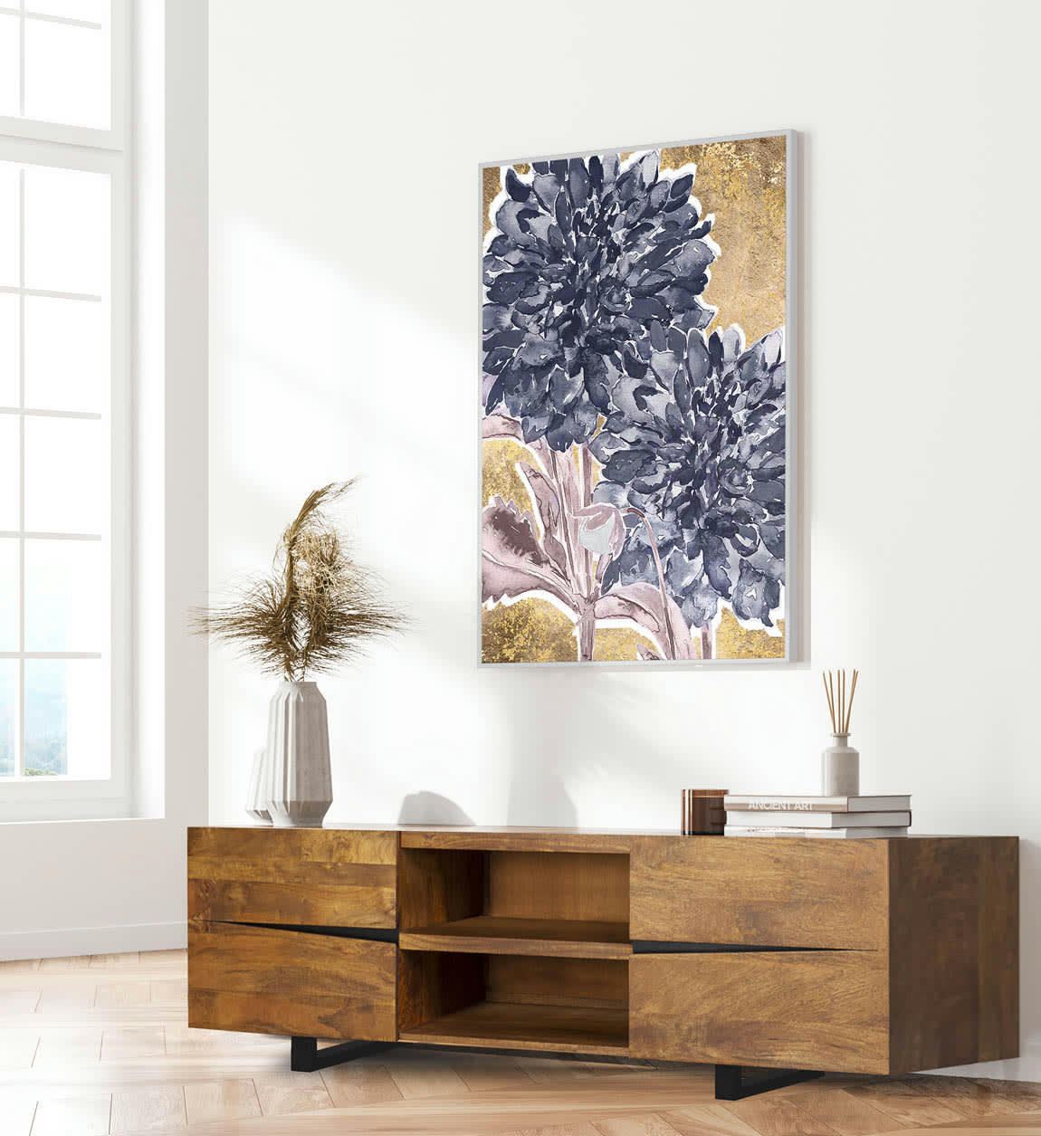 MUNICH - Meuble TV en bois marron et métal L 160 cm