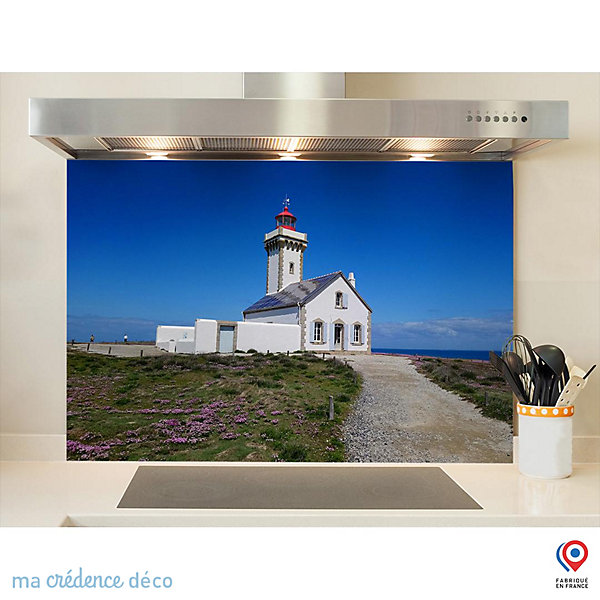 Crédence cuisine fond de hotte Phare des Poulains, Bretagne - Verre trempé - L 90 cm x H 70 cm - MaCrédenceDéco