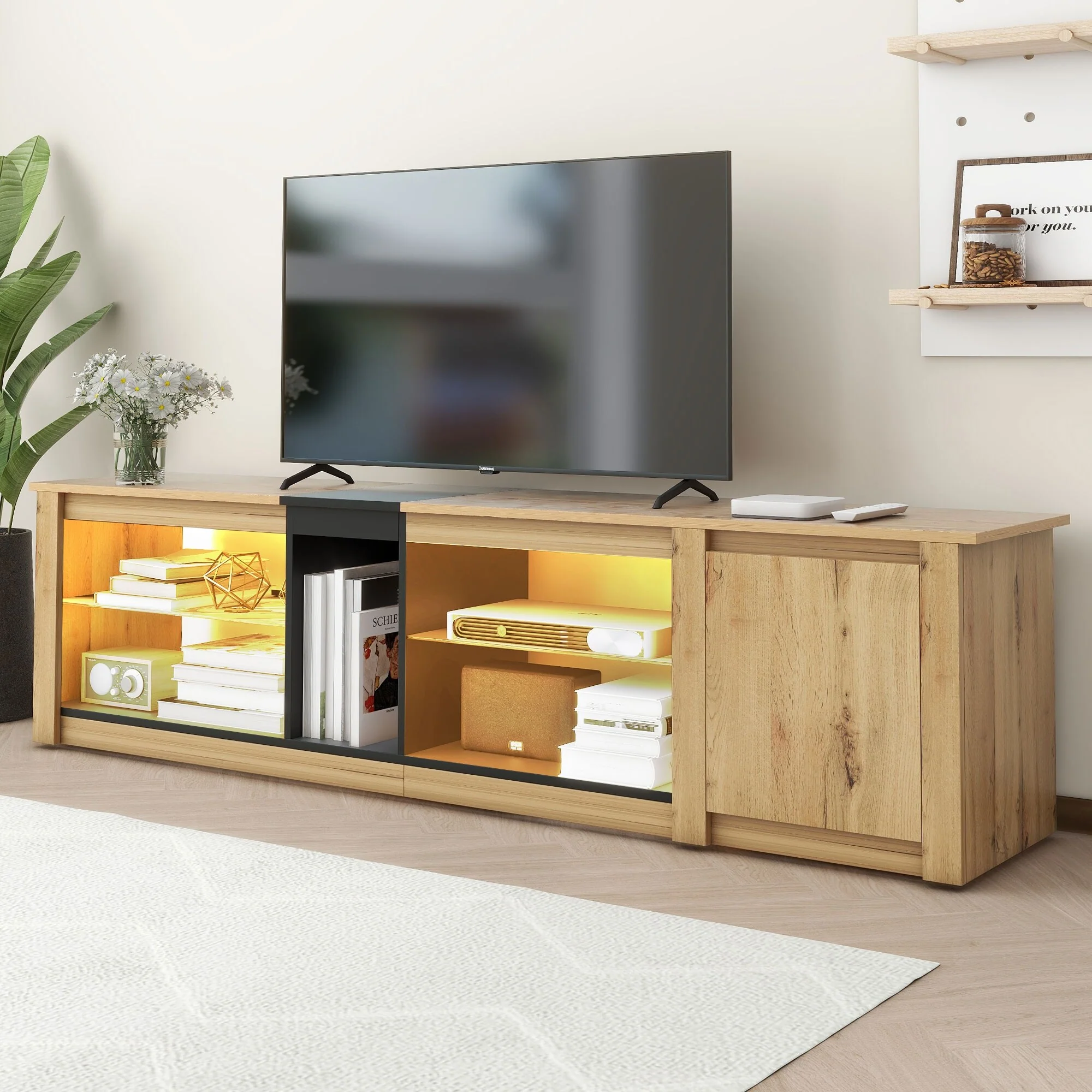 71 TV Stand with LED & Storage for TVs Up to 80