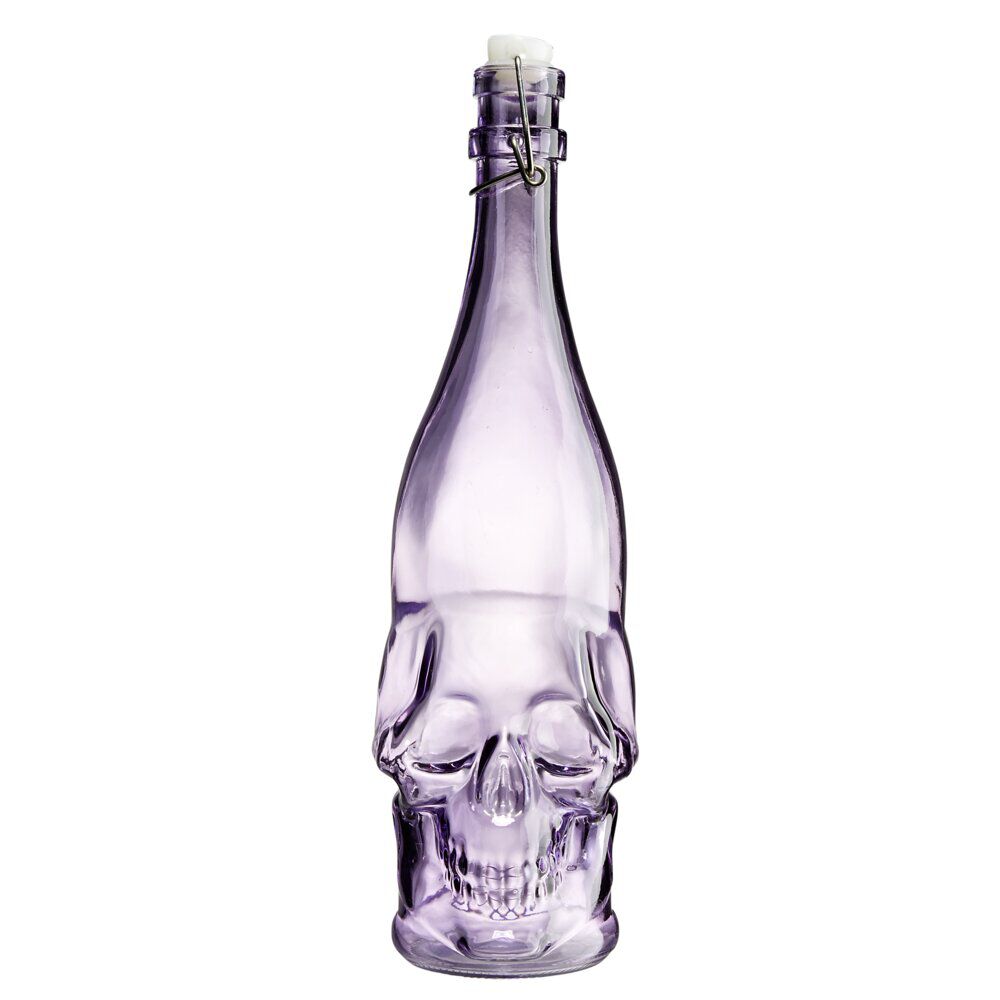 Bouteille en verre Halloween 1L forme crâne violet bouchon métal