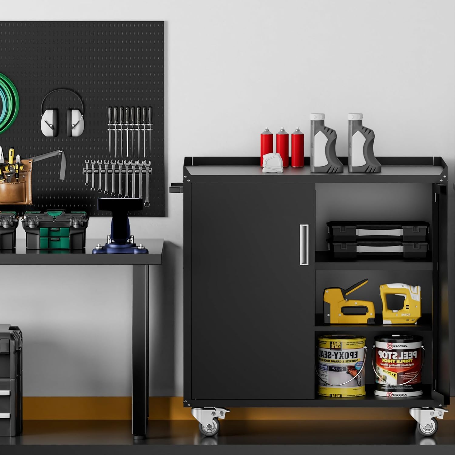 LCAOPC Metal Storage Cabinet with Wheels - Lockable, Rolling Tool Cabinet for Home, Office, Garage & Workshop - Black