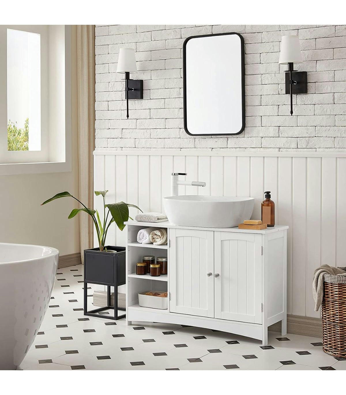 - Meuble sous vasque blanc 2 portes 3 niches L90 x H60 cm