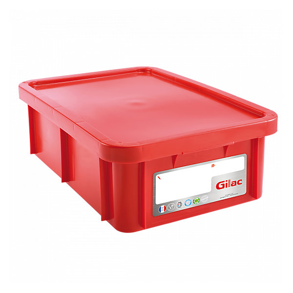 Bac HACCP 25 L rectangulaire   couvercle - rouge