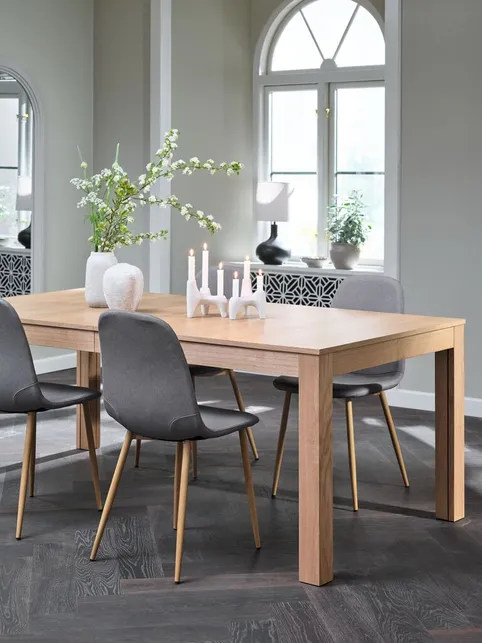 KORSKRO L200/326 bord natur eg + 4 JONSTRUP stole grå