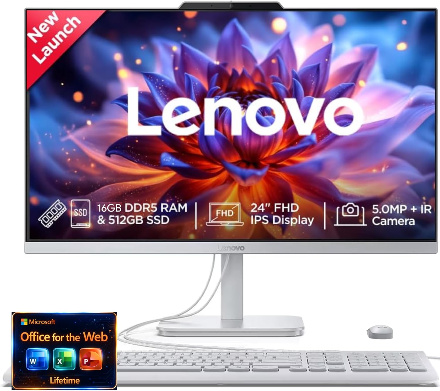 Lenovo 24 FHD All-in-One (AIO) Desktop - 16GB RAM - 512GB SSD - Intel Core - Office 365 for The Web | Stylish & Sleek - Stunning Display - Easy Task Management & Clear Calls - Fast & Quick Access