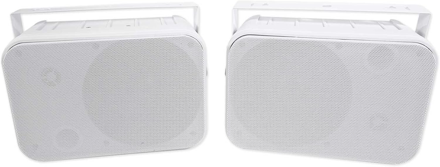 Rockville Pair HP65S-8 6.5 500W White Outdoor/Indoor Speakers, 8 Ohm, Waterproof, Swivel Bracket, Paintable Grill, for Patio and Home Theater
