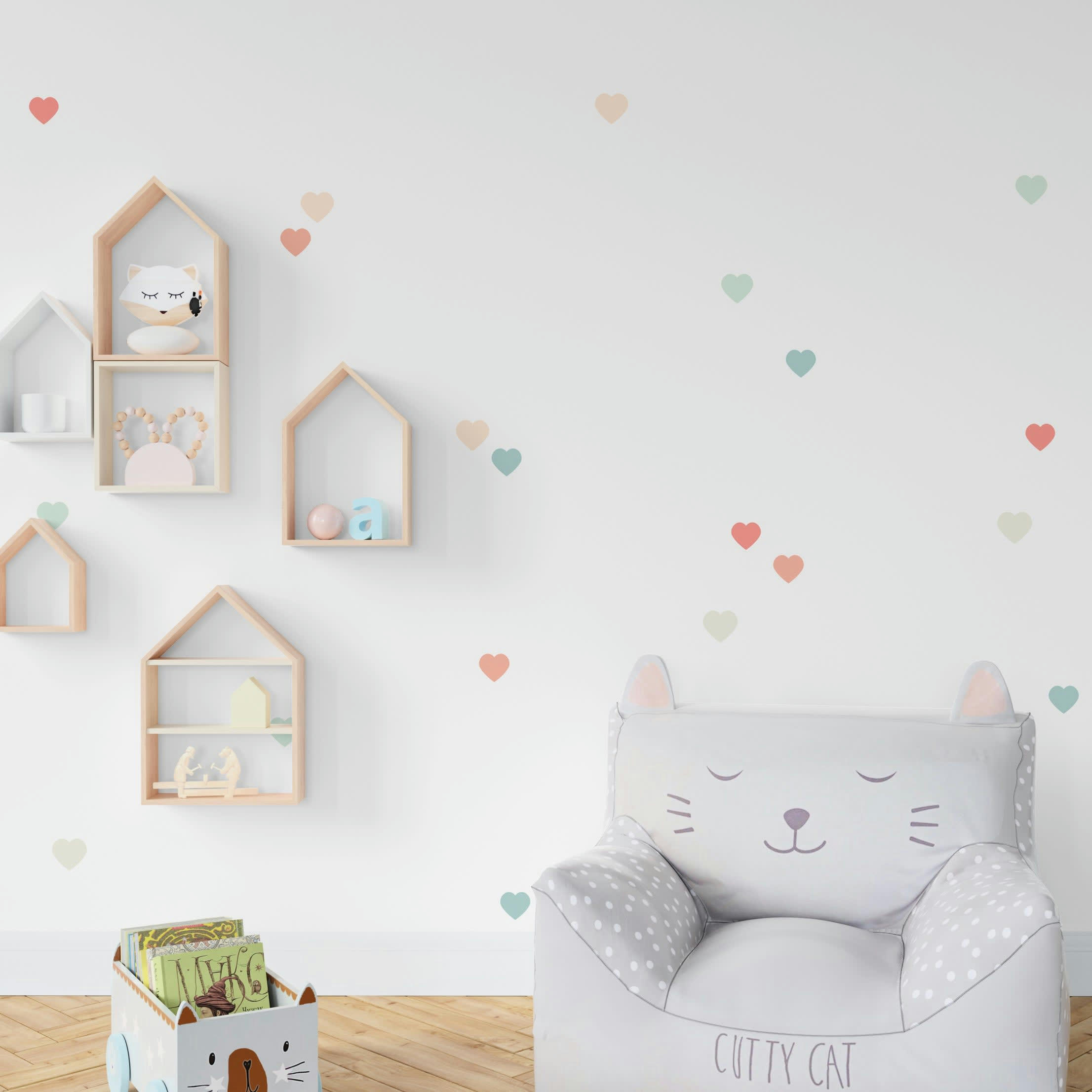 HEARTS1 - Stickers muraux en vinyle coeurs pêche et vert