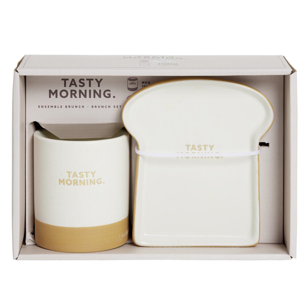 Coffret mug Ø8,5xH9,5cm avec coupelle forme tartine en céramique 13,5x15cm
