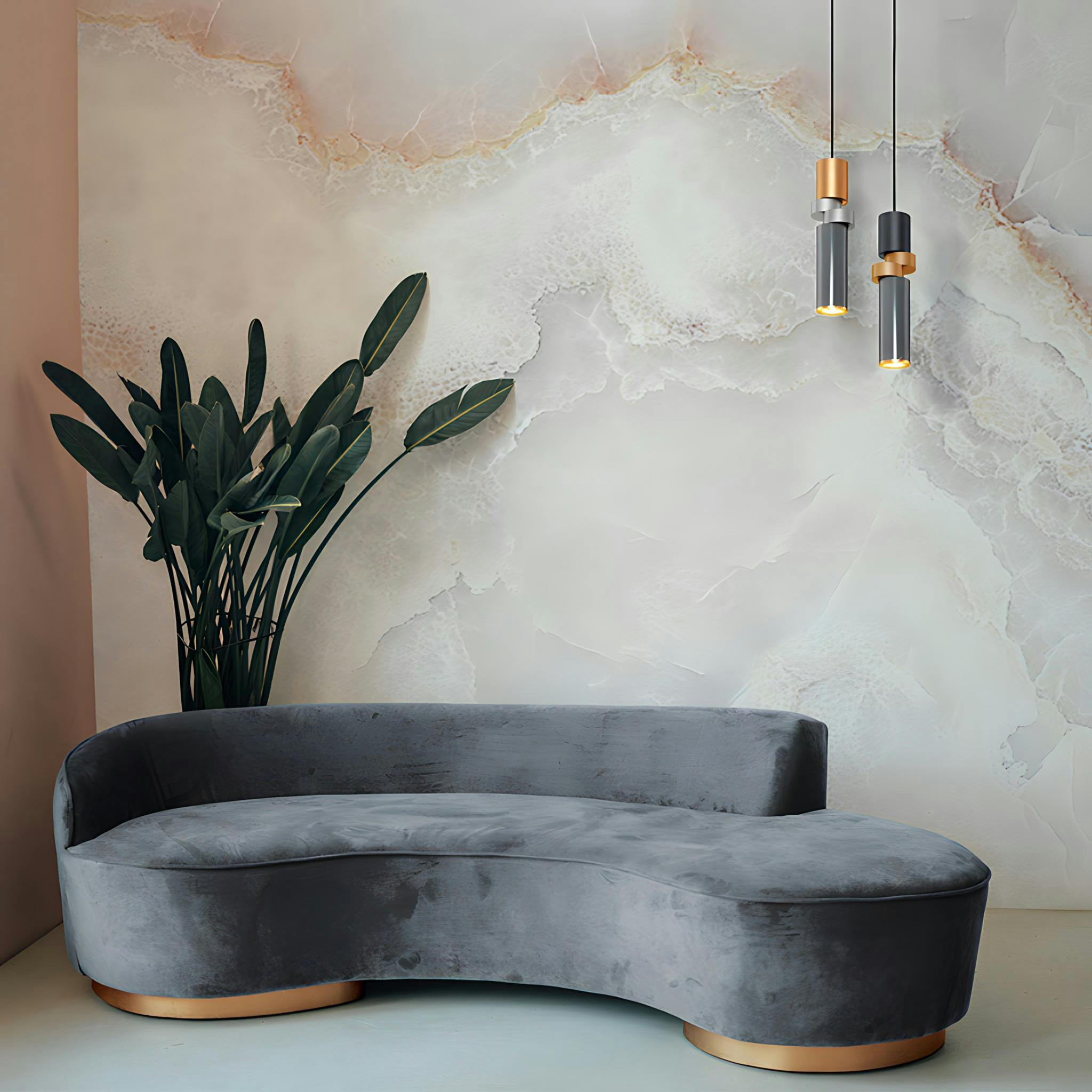 Suspension design grise & or – tige & anneaux gris SOLANA