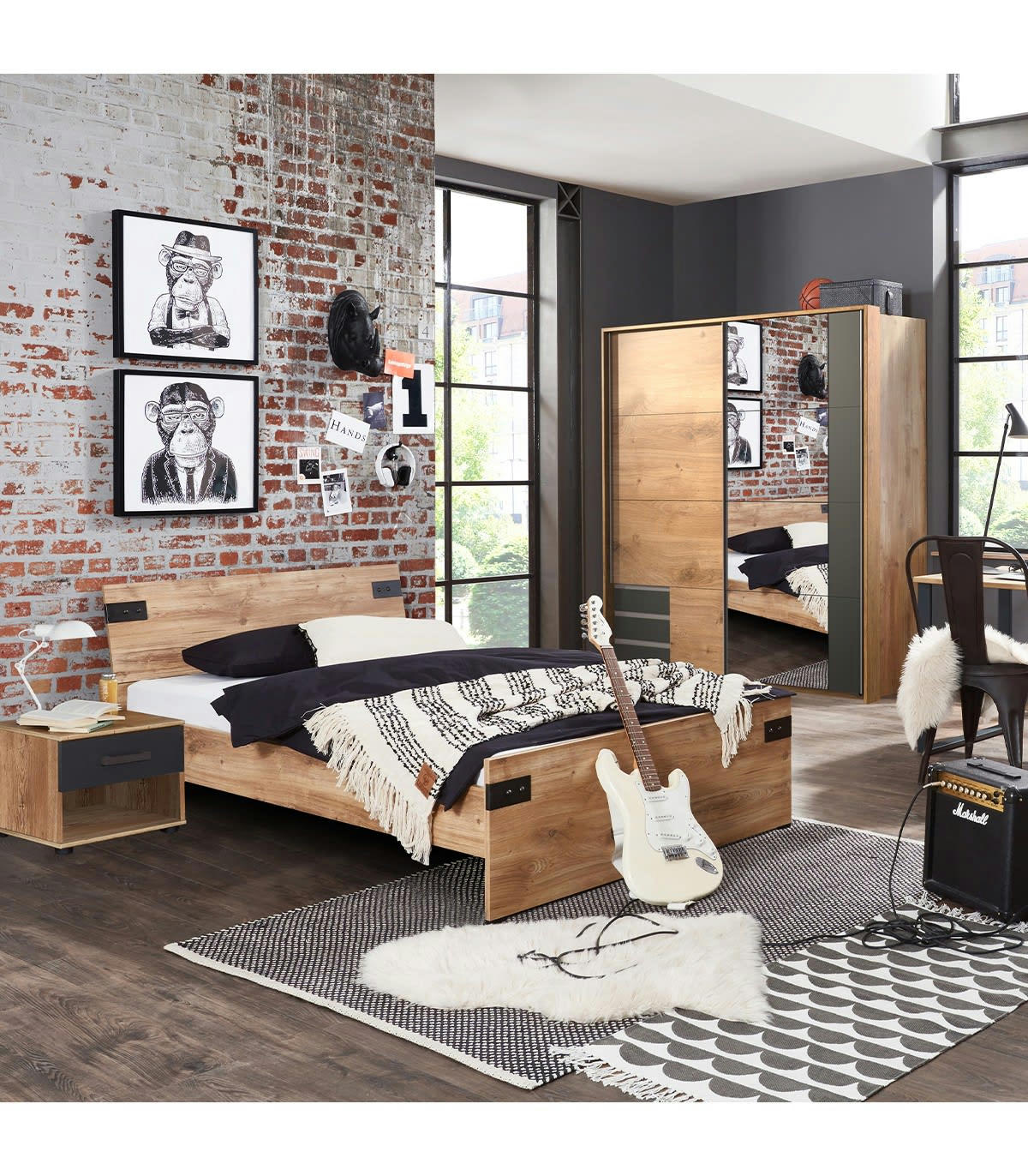 - Lit 90x200 avec lot de 2 tiroirs - L96 cm