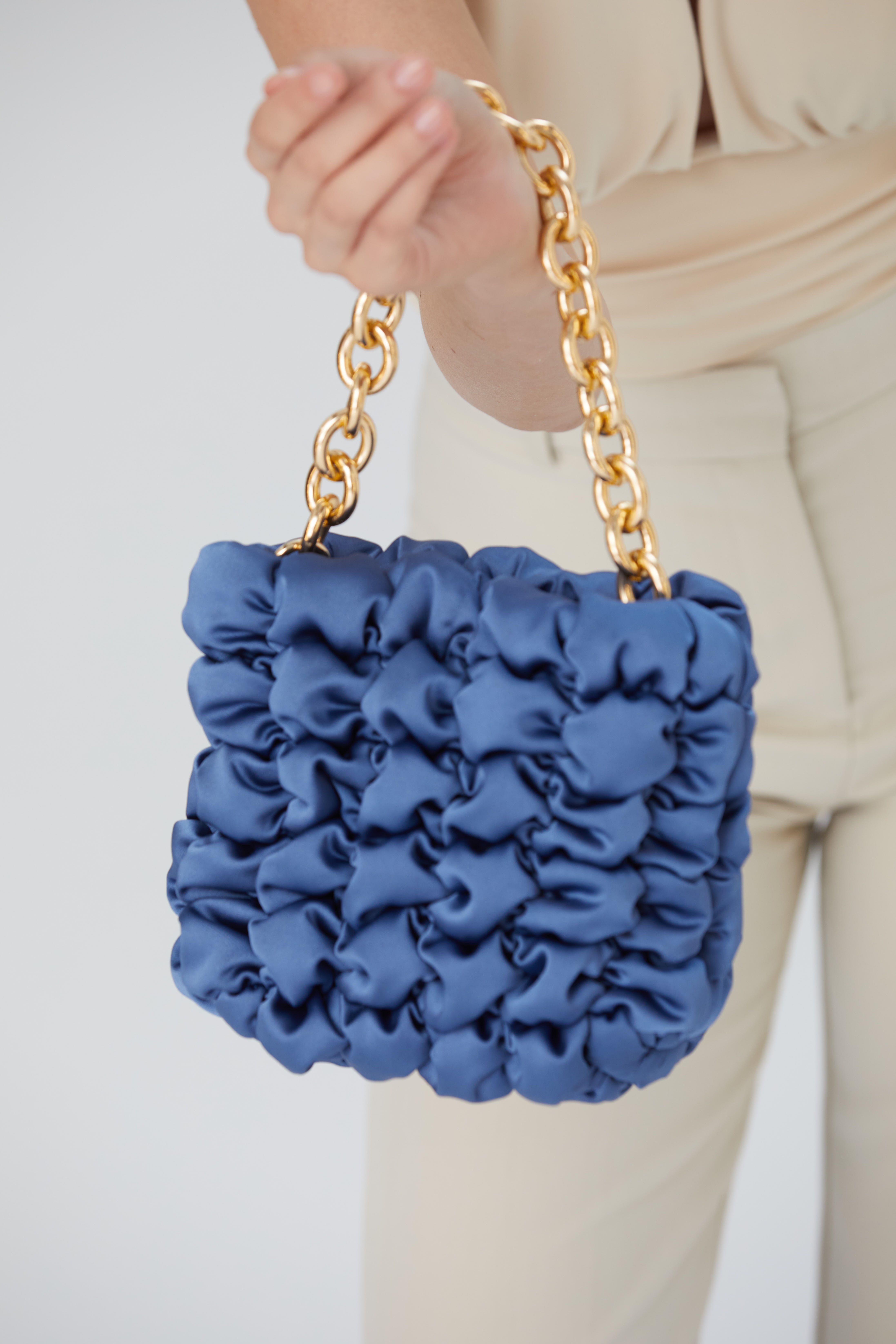 Belissh Quilted Satin Chunky Chain Handbag
