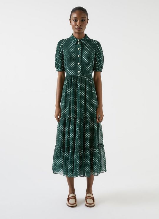 Rumi Pine Grove & Birch Pindot Relaxed Tiered Dress