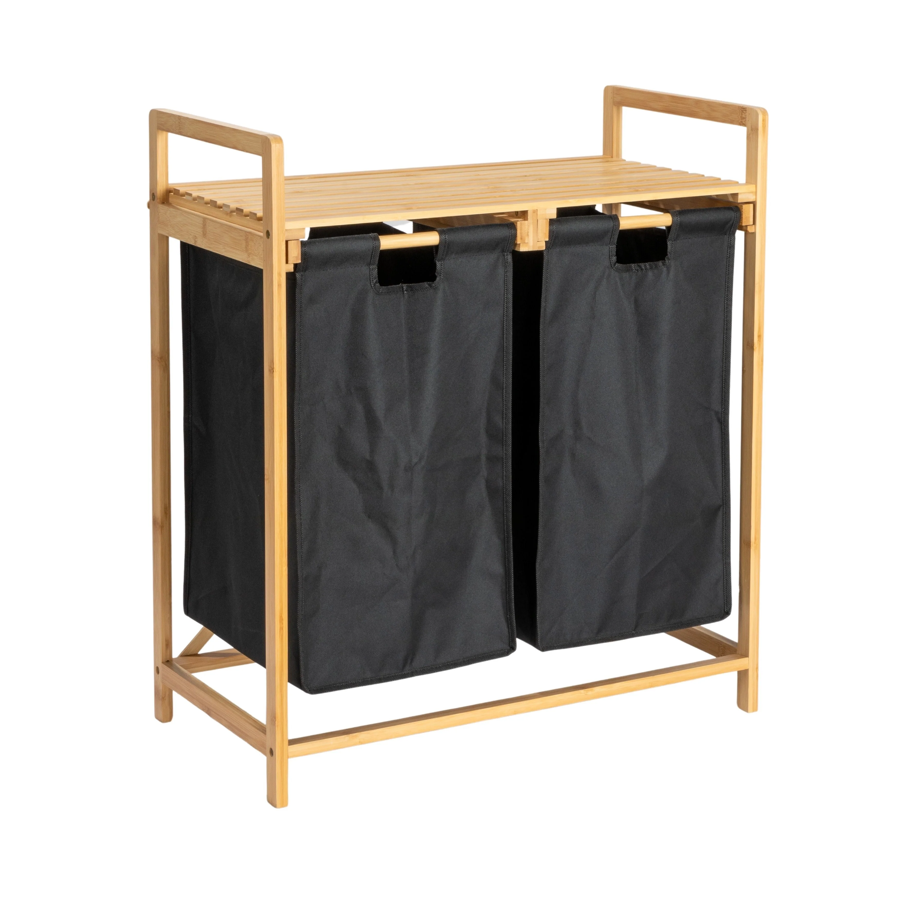 Household Essentials Bamboo Pull Out Double Hamper with Shelf - 25.4L x 13.0W x 28.7H